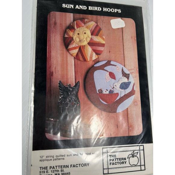 Lot 3 Vintage Applique Patterns Landscape Sun Bird Rocking Horse Hoop NEW - Picture 4 of 6